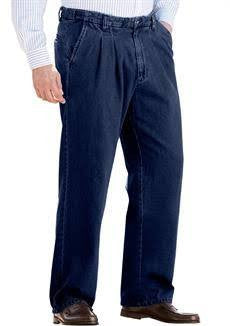 Kingsize Mens Big & Tall Expandable Waist Pleated Chino Jeans, Indigo 38Wx40l
